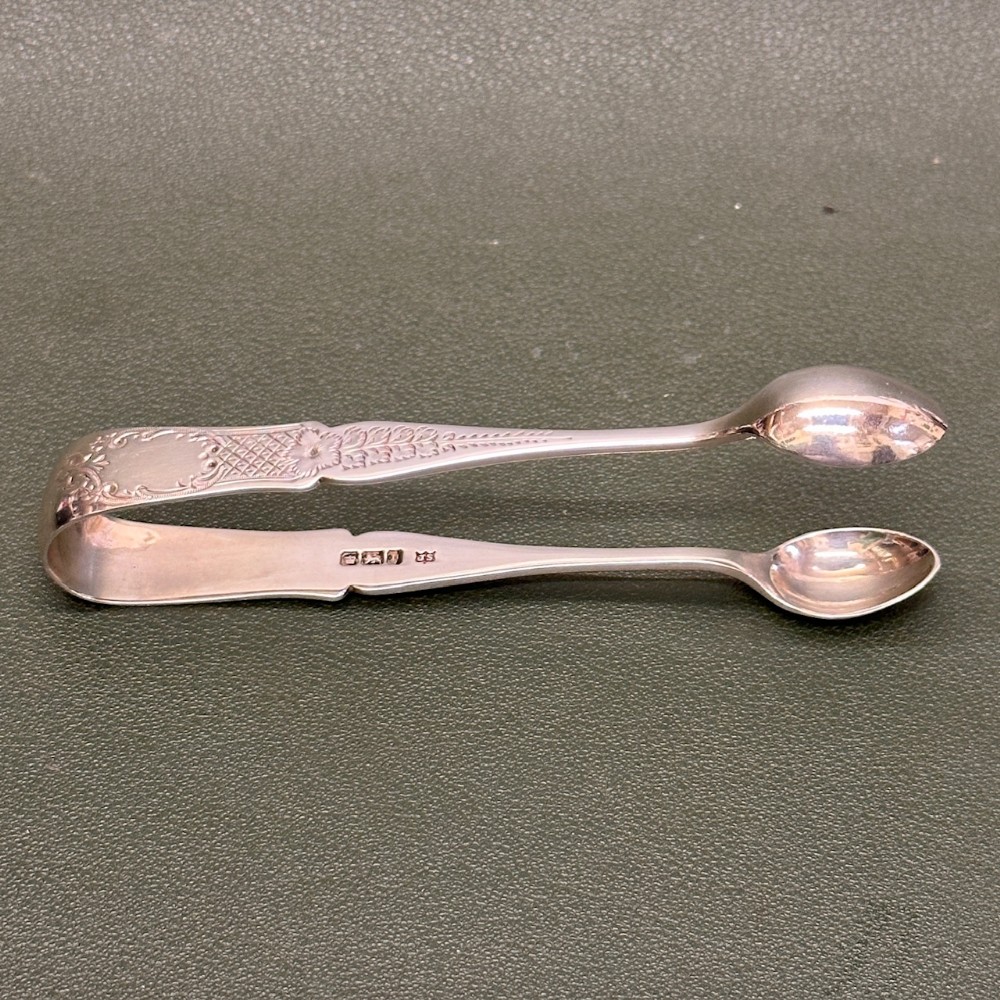 Hallmarked Silver Sugar Tongs, engraved decoration, by John Sanderson, Sheffield, 1907