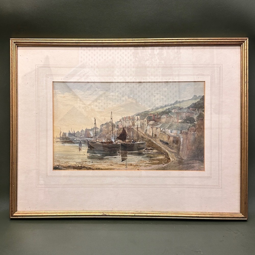 Late 19th century framed watercolour painting. Cornish Fishing Village (Cornish School)