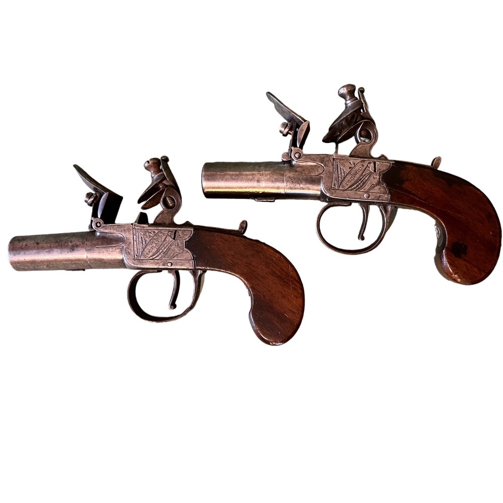 GOOD PAIR OF ENGLISH FLINTLOCK PISTOLS