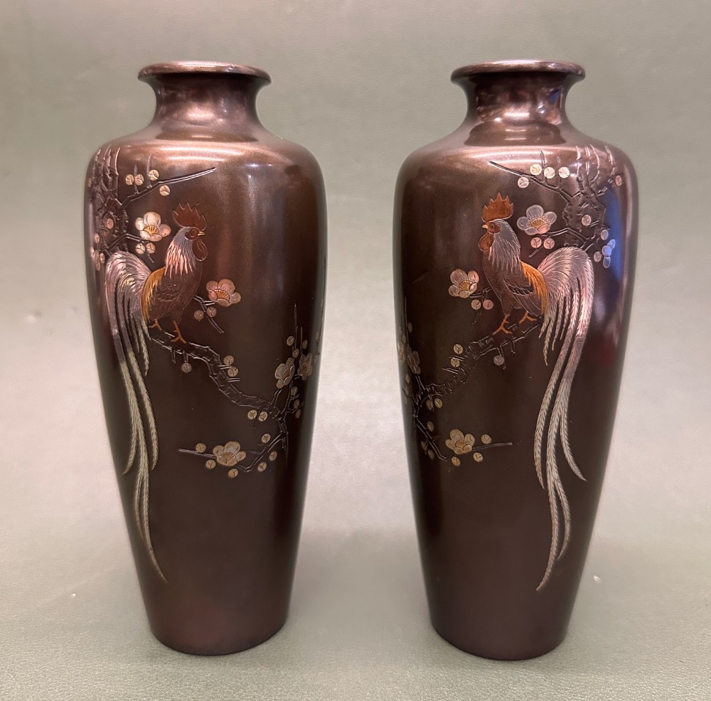 PAIR of late 19th century (Meiji period) Japanese bronze decorated vases 