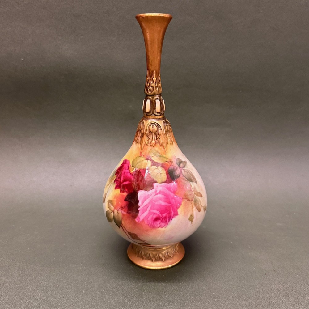 Royal Worcester hand-painted specimen-bud vase. Signed F.J. Bray