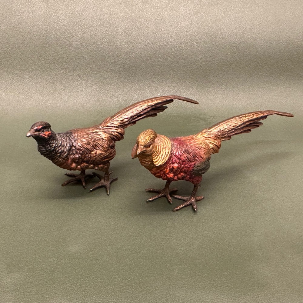 A PAIR of Austrian cold painted bronze Cock Pheasants