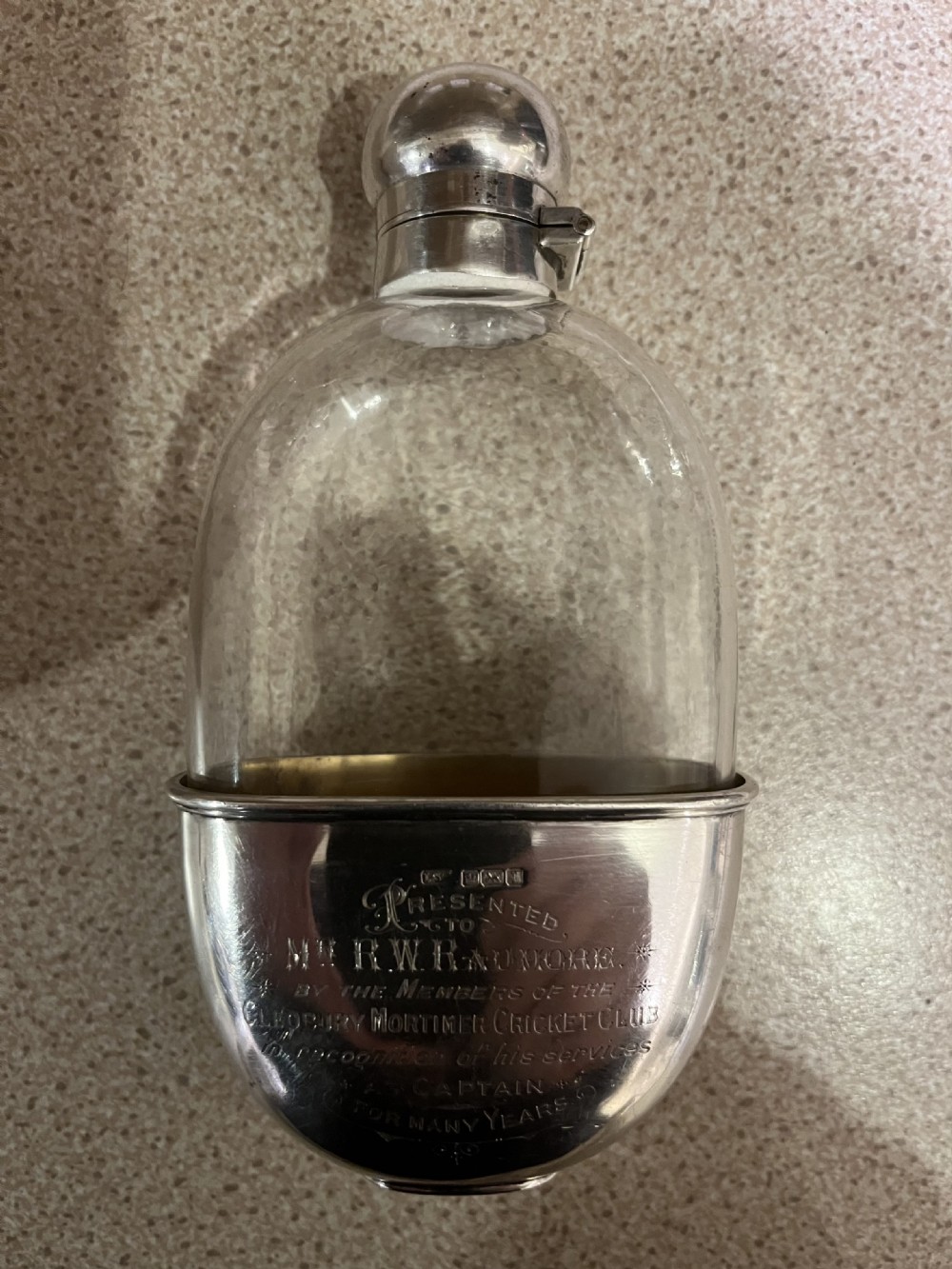 A GOOD SILVER & GLASS SPIRIT FLASK