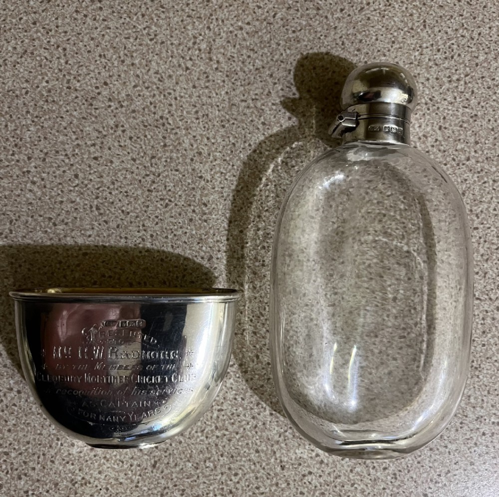 A GOOD SILVER & GLASS SPIRIT FLASK View III