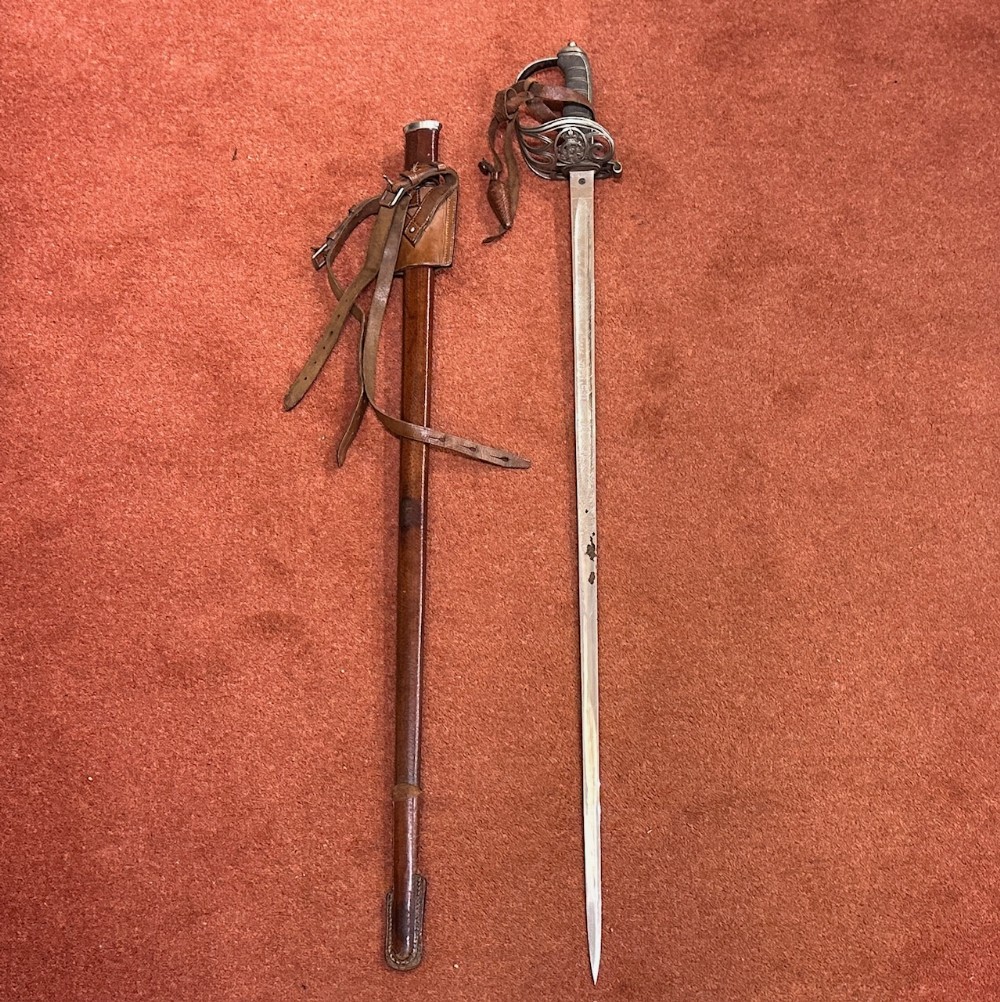 Late 19th century Army Officers Dress Sword (and leather scabbard)