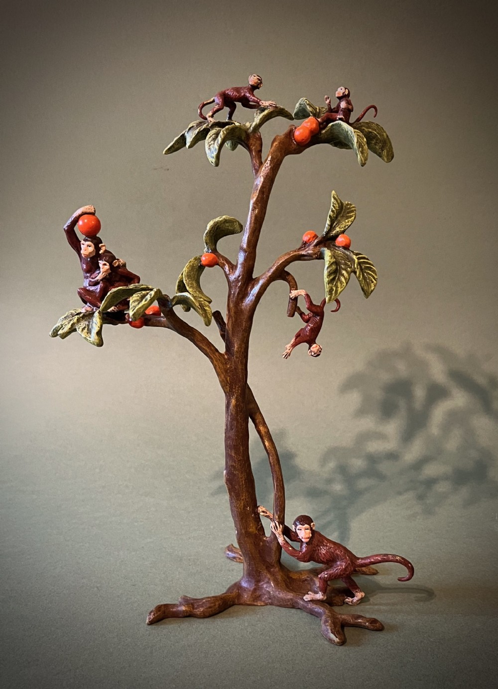 AUSTRIAN COLD-PAINTED BRONZE MONKEYS IN TREE