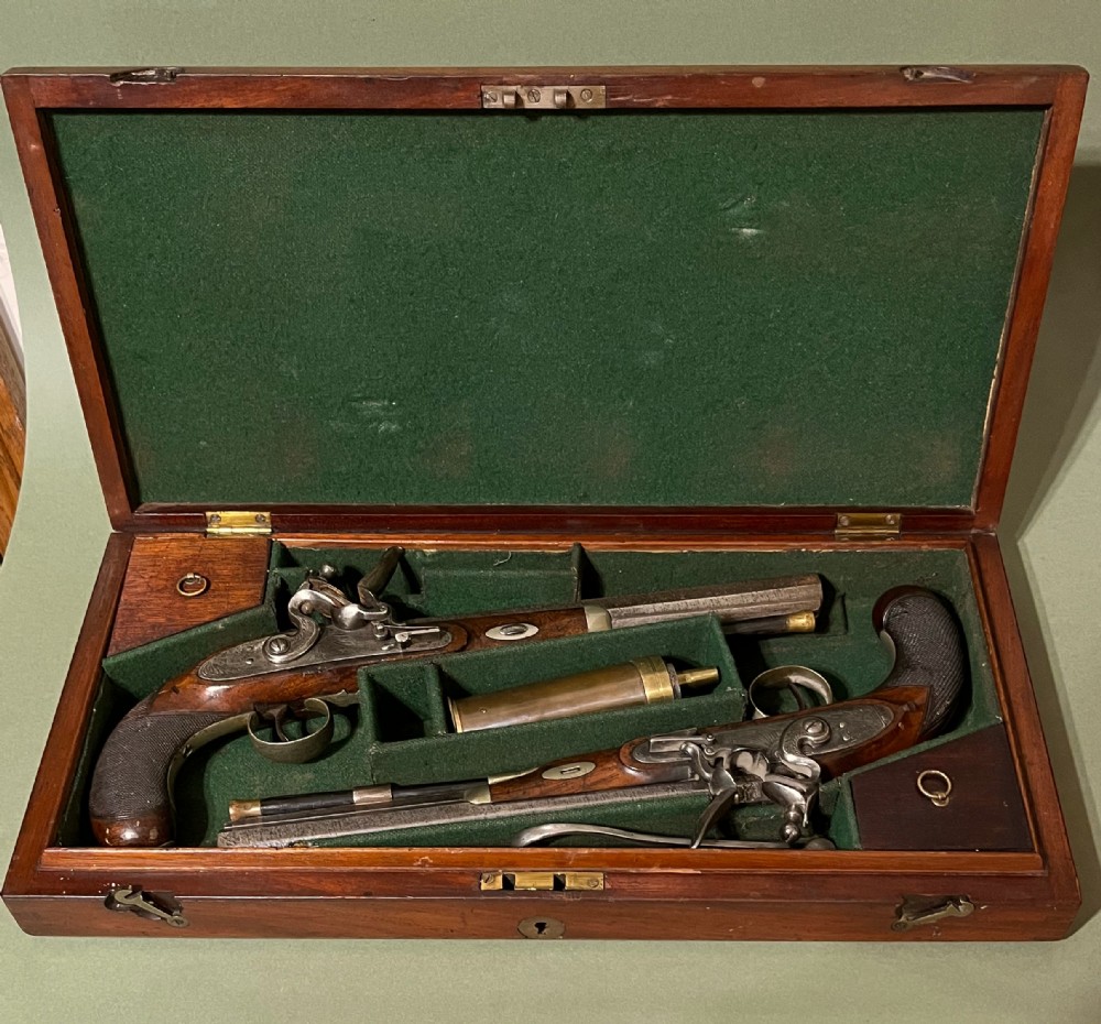 FINE CASED PAIR OF FLINTLOCK PISTOLS