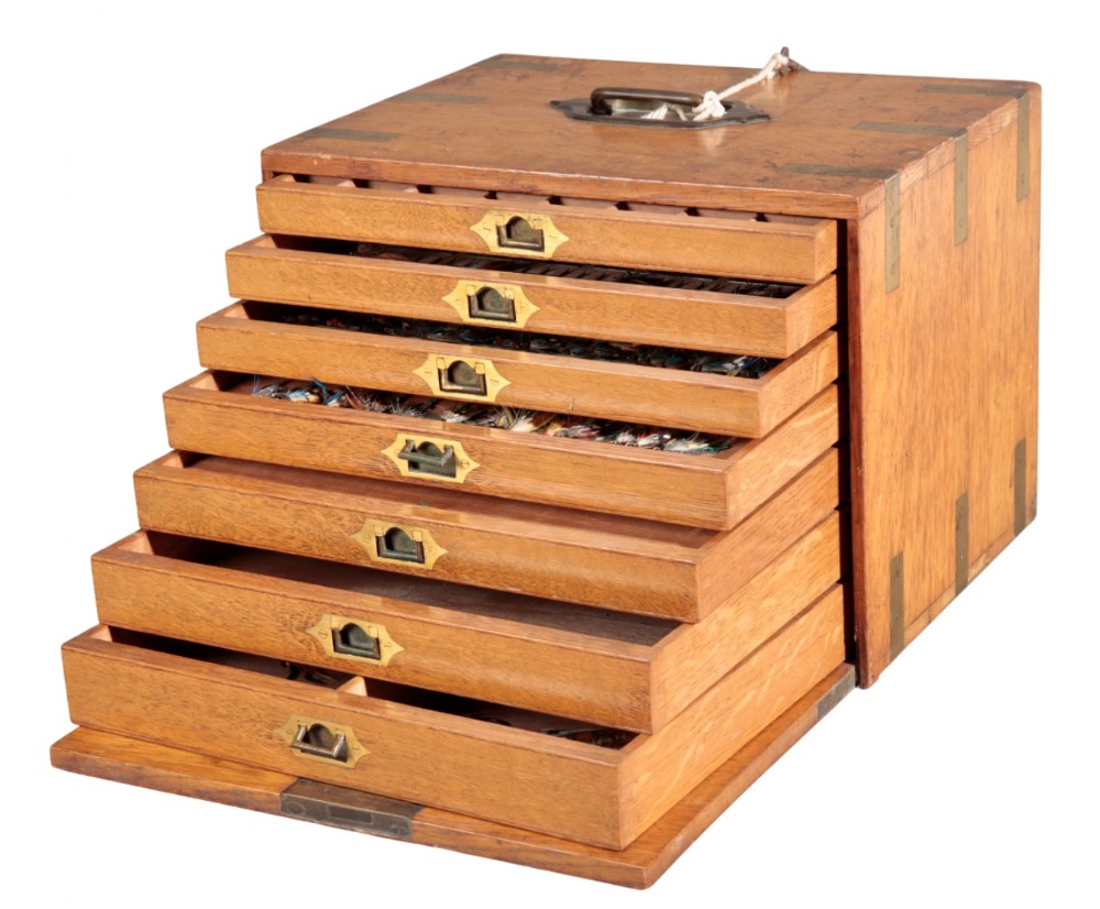 RARE VICTORIAN CABINET OF FISHING FLIES