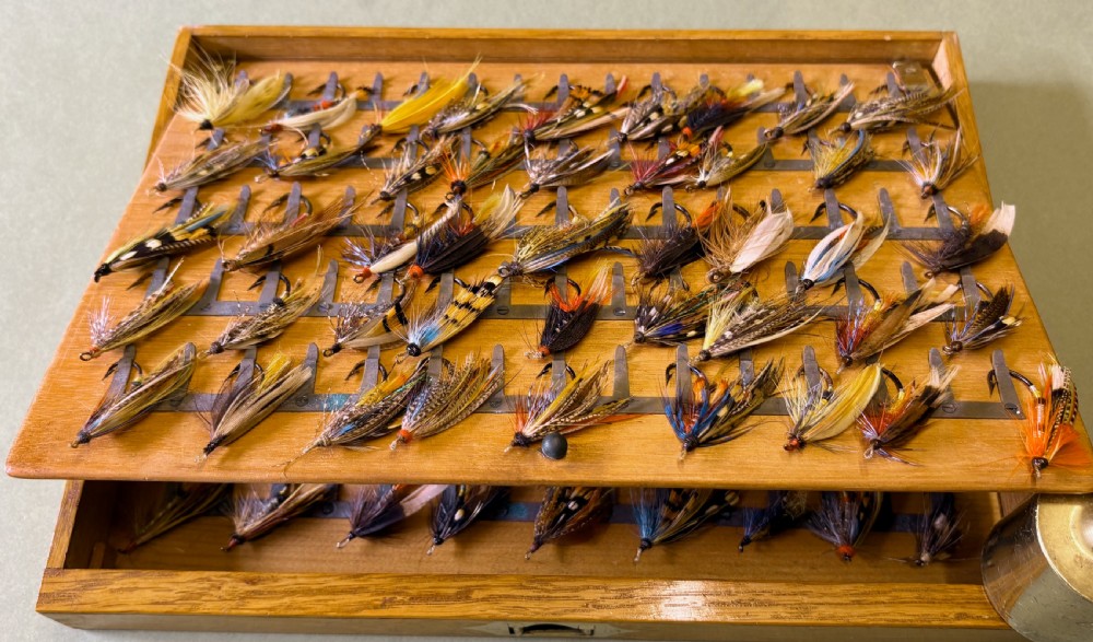 RARE VICTORIAN CABINET OF FISHING FLIES View V