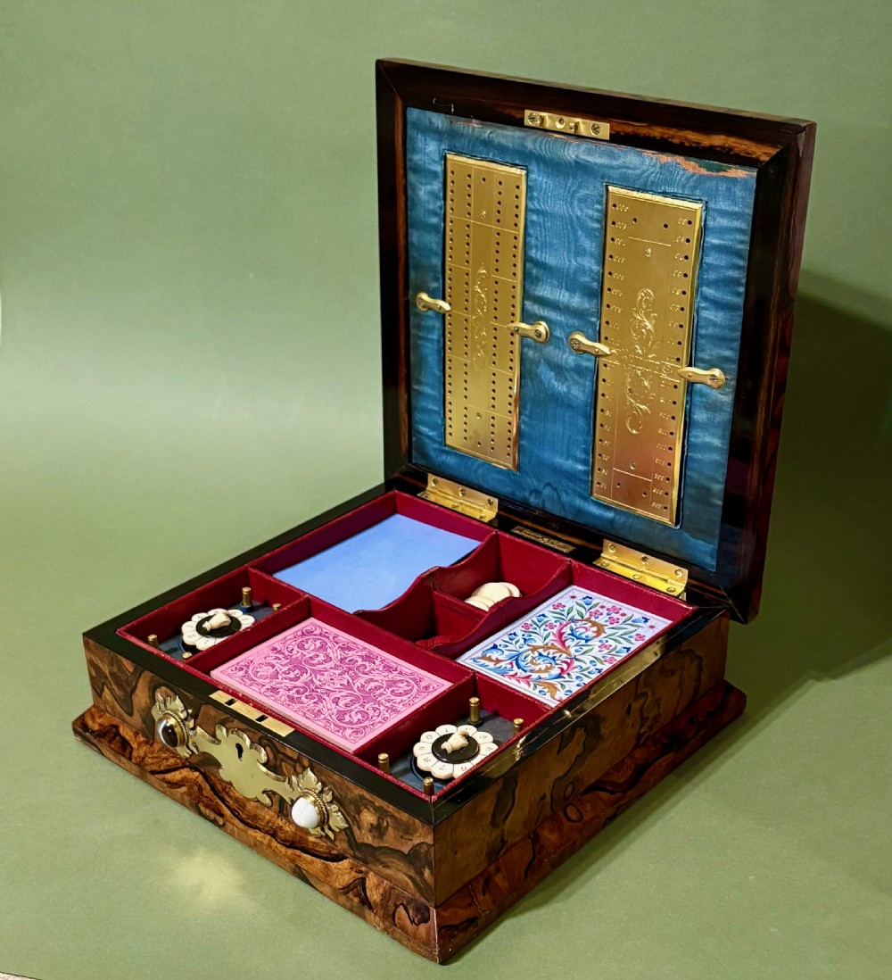 FINE FIGURED WALNUT GAMES BOX