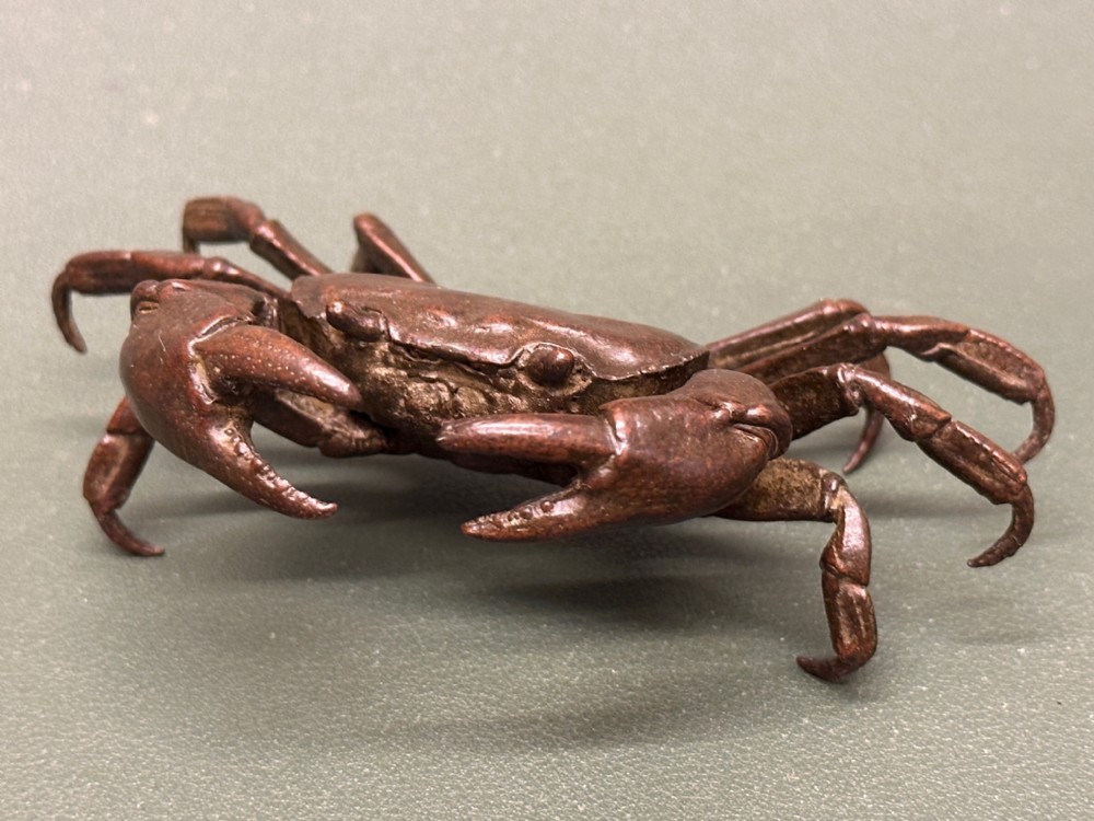 A fine quality and detailed Japanese Meiji period patinated bronze crab, c.1890