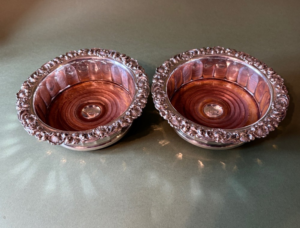 FINE PAIR OF HALLMARKED SILVER WINE COASTERS View III