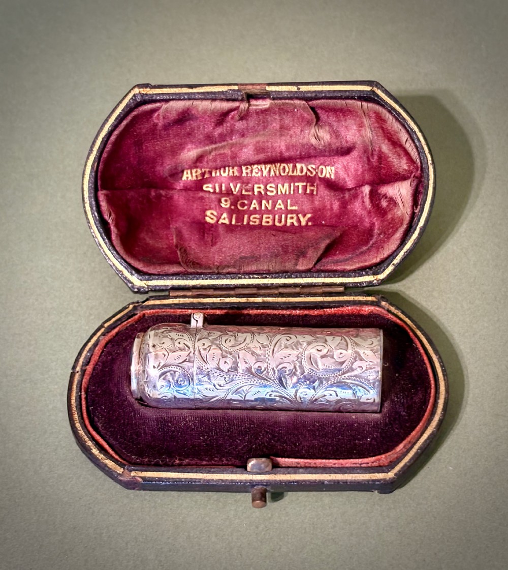 ENAMEL INSET CASED SILVER SCENT BOTTLE