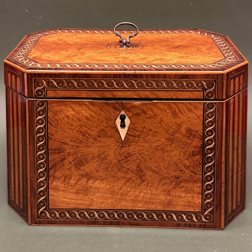 Georgian Mahogany inlaid octagonal double Tea Caddy