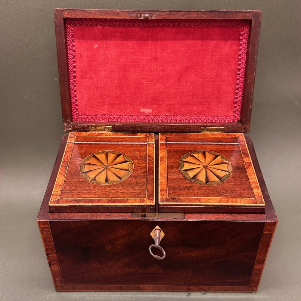 Georgian rectangular inlaid mahogany double Tea Caddy