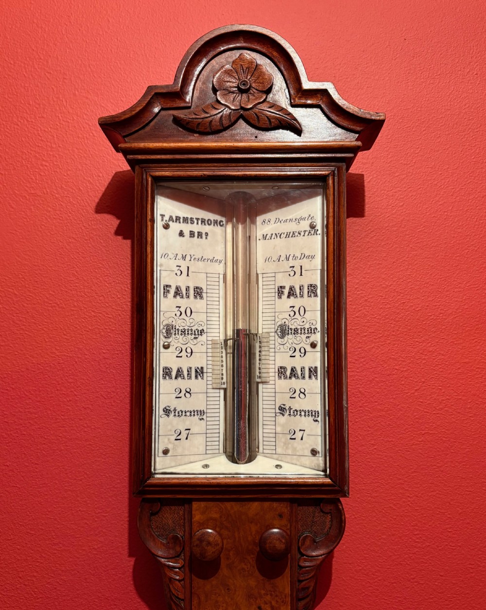 A VERY FINE WALNUT STICK BAROMETER View II