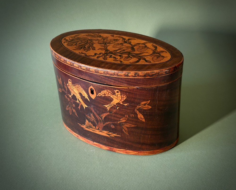 MARQUETRY INLAID OVAL TEA CADDY