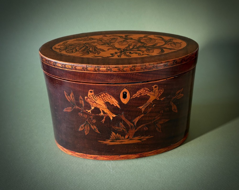 MARQUETRY INLAID OVAL TEA CADDY View II
