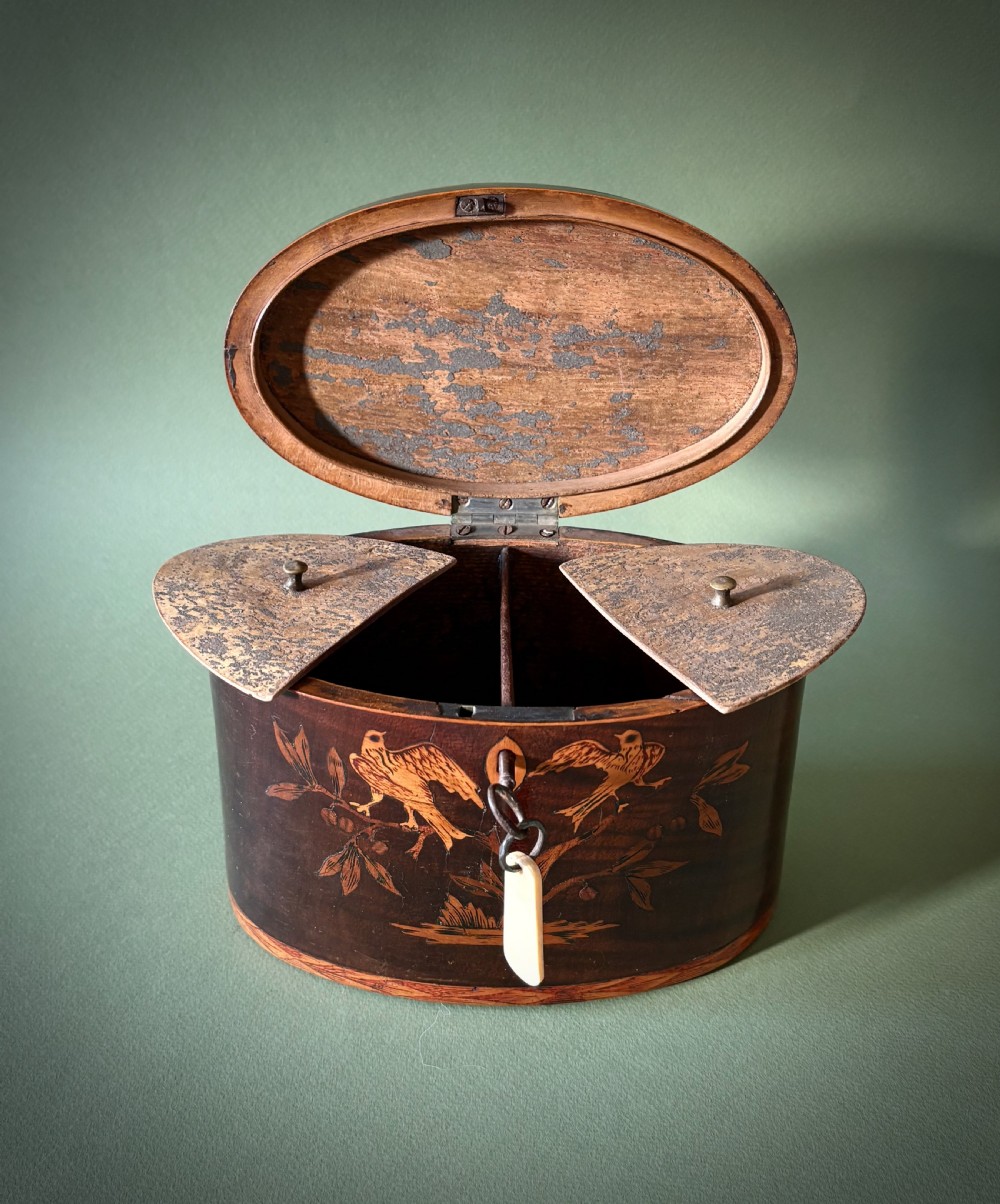 MARQUETRY INLAID OVAL TEA CADDY View III