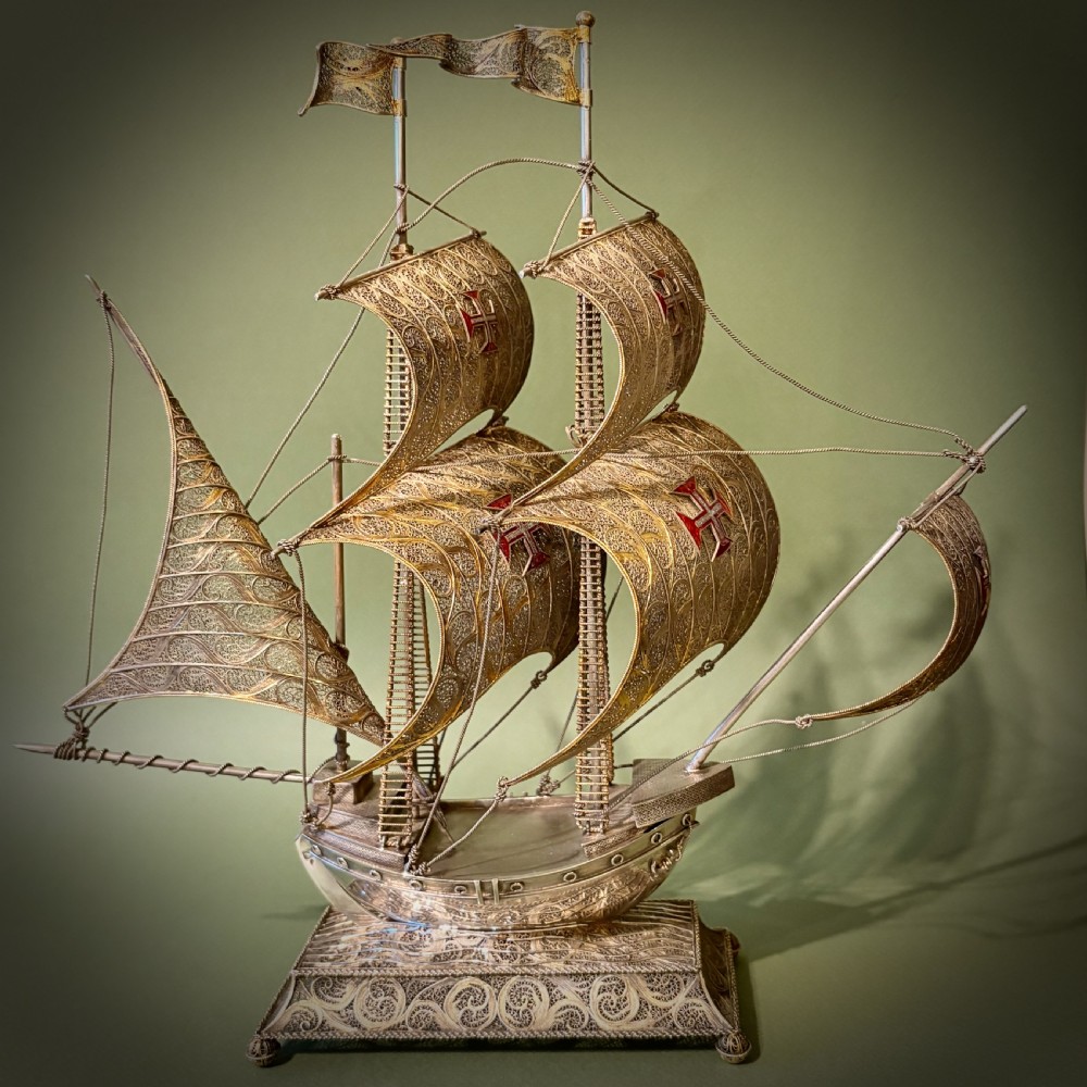 A FINE MALTESE FILIGREE SILVER GALLEON