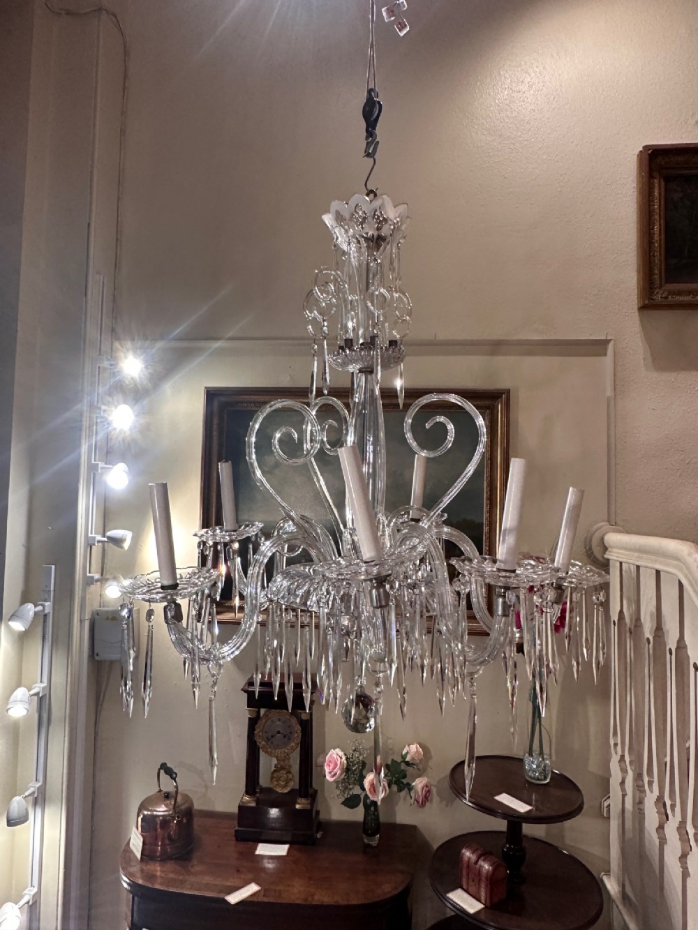 19th century 2-tier SIX branch Glass Chandelier