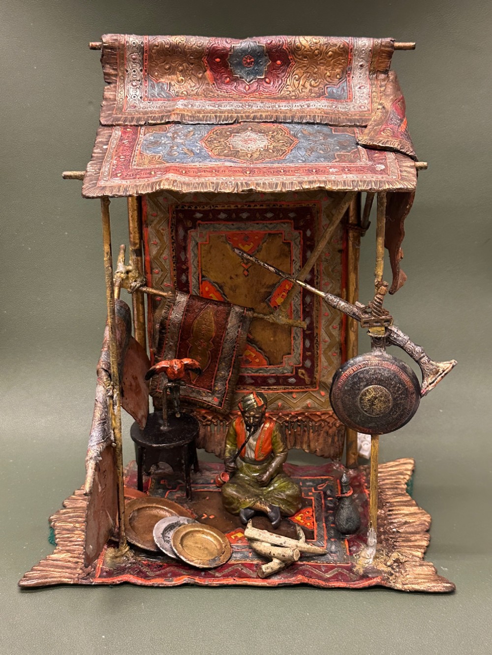 Austrian Cold Painted bronze figural group of an Arab Rug Trader. Manner of Franz Bergmann