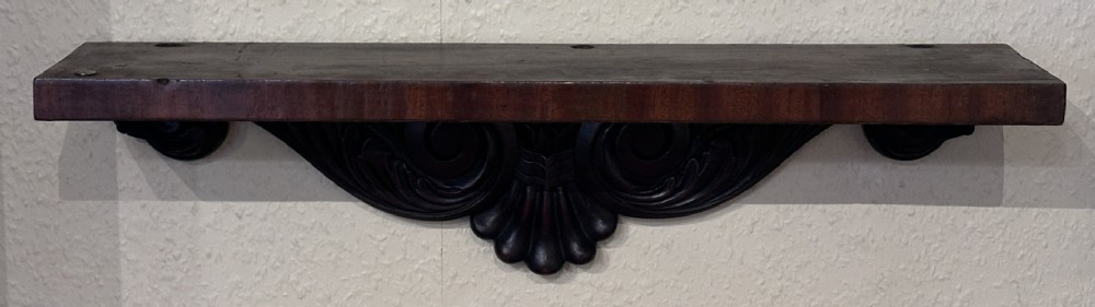PAIR of Georgian carved mahogany hanging wall shelves View III