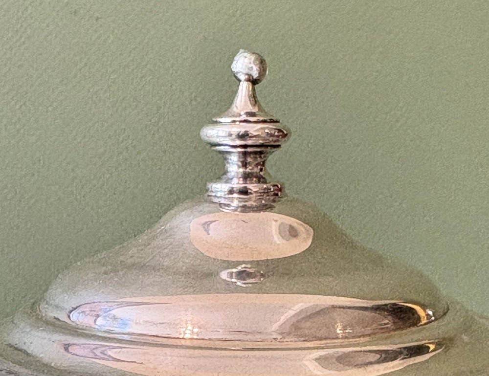 An antique silver two-handled cup featuring a fitted domed lid with a turned finial and a stepped pedestal foot. View IV