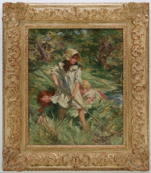 YOUNG HAYMAKERS 1909 OIL PAINTING BY ROBERT DUDDINGSTONE HERDMAN 18631922