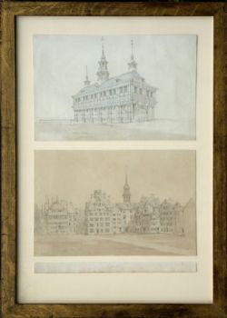 PAIR OF ARCHITECTURAL DRAWINGS 19TH CENTURY HISTORIC BUILDINGS OF HAMBURG GERMANY