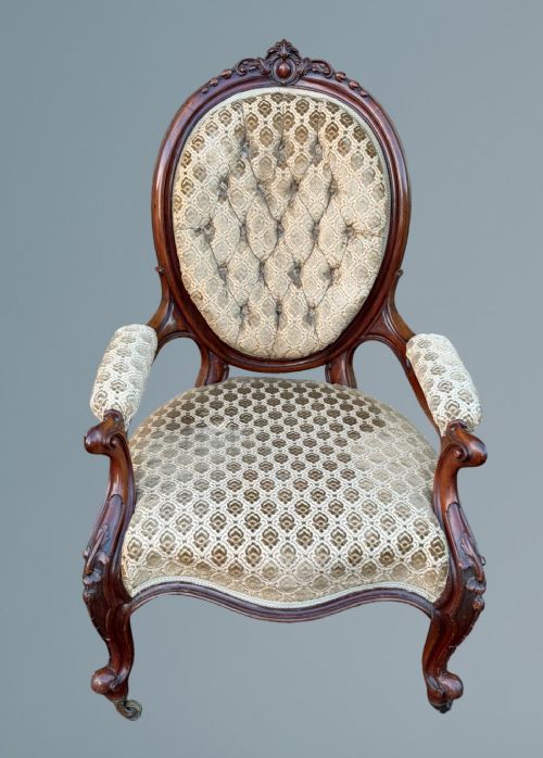VICTORIAN WALNUT CABRIOLE LEG ARMCHAIR