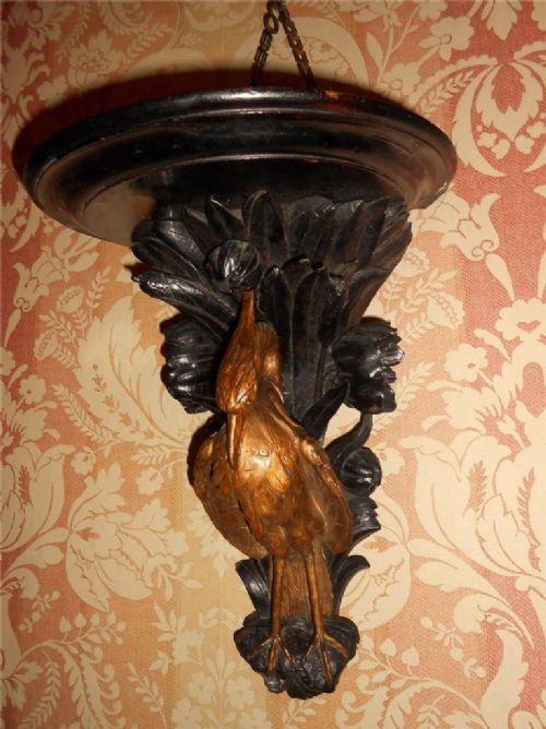 Aesthetic Victorian Black and Gilt Carved Heron Wall / Clock Bracket