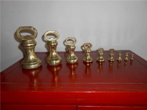 Set of 9 Graduating Victorian Brass Kitchen Weights