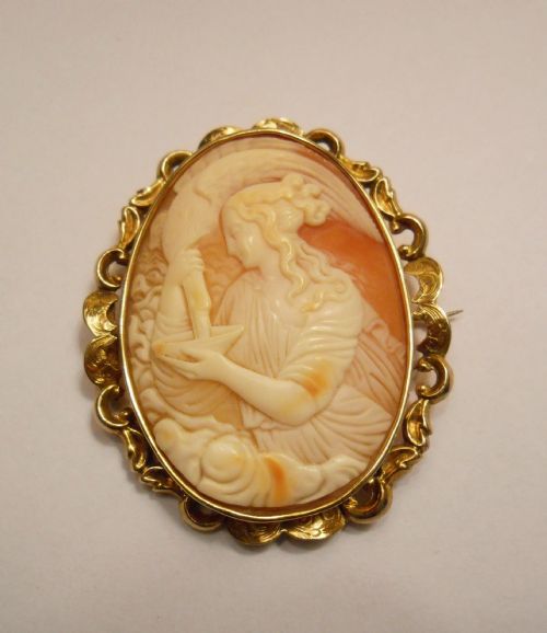 Victorian Shell Cameo Brooch Depicting Hebe, Greek Goddess of Youth