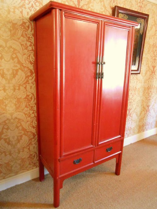Early 20th Century Large Chinese Cabinet Red Lacquer