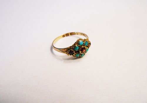 19th Century Victorian Turquoise Cluster Ring 9ct Gold