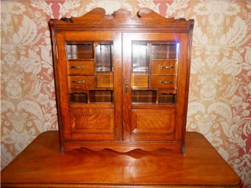 Victorian Golden Oak Wall / Table / Collectors Cabinet