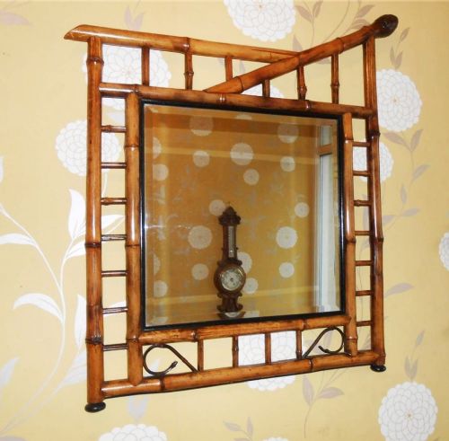 Victorian Bamboo Framed Mirror, Bevelled Glass