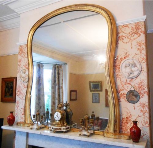 Large Arched Victorian Giltwood Overmantle Mirror