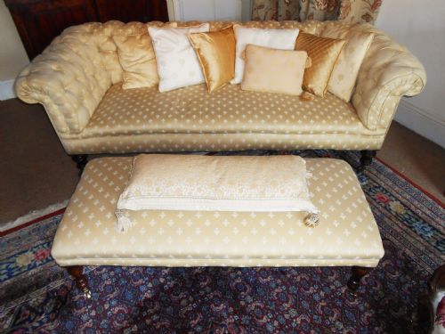 Victorian Chesterfield Sofa & Matching Upholstered Mahogany Stool