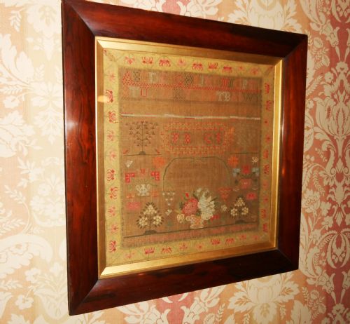 Early Victorian Sampler 1852 in Original Rosewood Frame