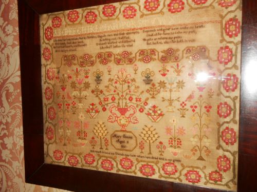 fig 1. Georgian Sampler Mary Commins in Original Rosewood Frame