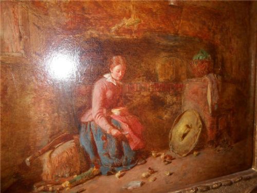 Alfred Provis, Young Girl Feeding Chickens in Cottage Interior, Signed