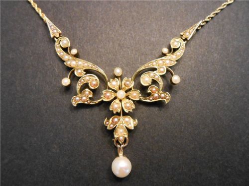 Victorian 15 Carat Gold Seed Pearl Necklace