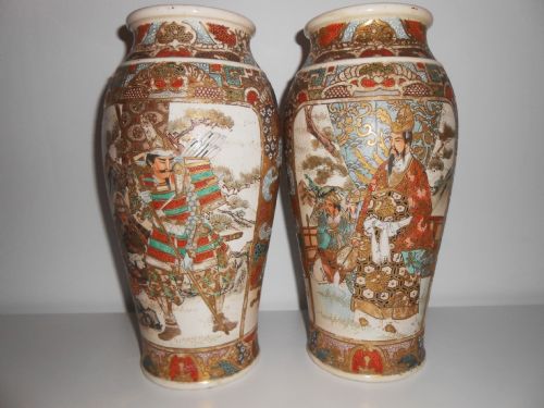Pair of Japanese Satsuma Vases, Meiji Period, Samurai