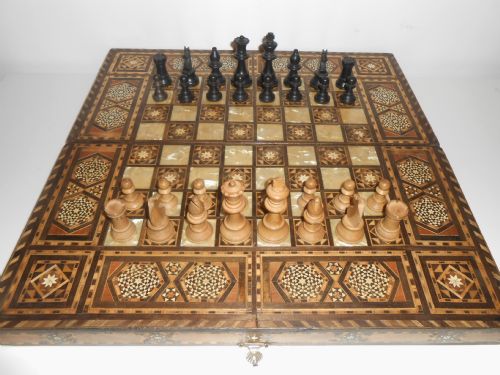 Inlaid Walnut & Mother of Pearl Victorian Chess Games Board