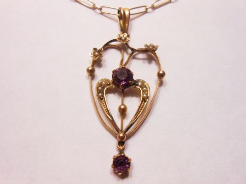Art Nouveau Amethyst and Seed Pearl Necklace, 9ct Gold
