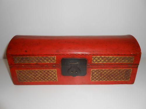 19th Century Chinese Red Leather Casket / Document Box