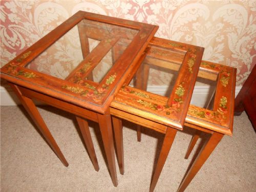 Edwardian Satinwood Hand Painted Nest of Tables