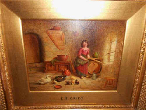 fig 1. E S Greig, Young Girl in Cottage with Ducks, Signed